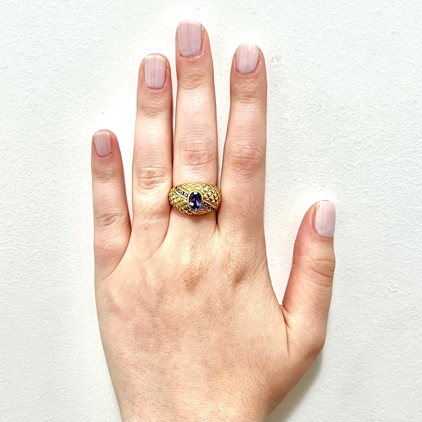 CLEARANCE 40% OFF - Vintage 14 Karat Yellow Gold Bezel - Set 0.85 Carat Oval Tanzanite & White Topaz Cocktail Ring - WeilJewelry