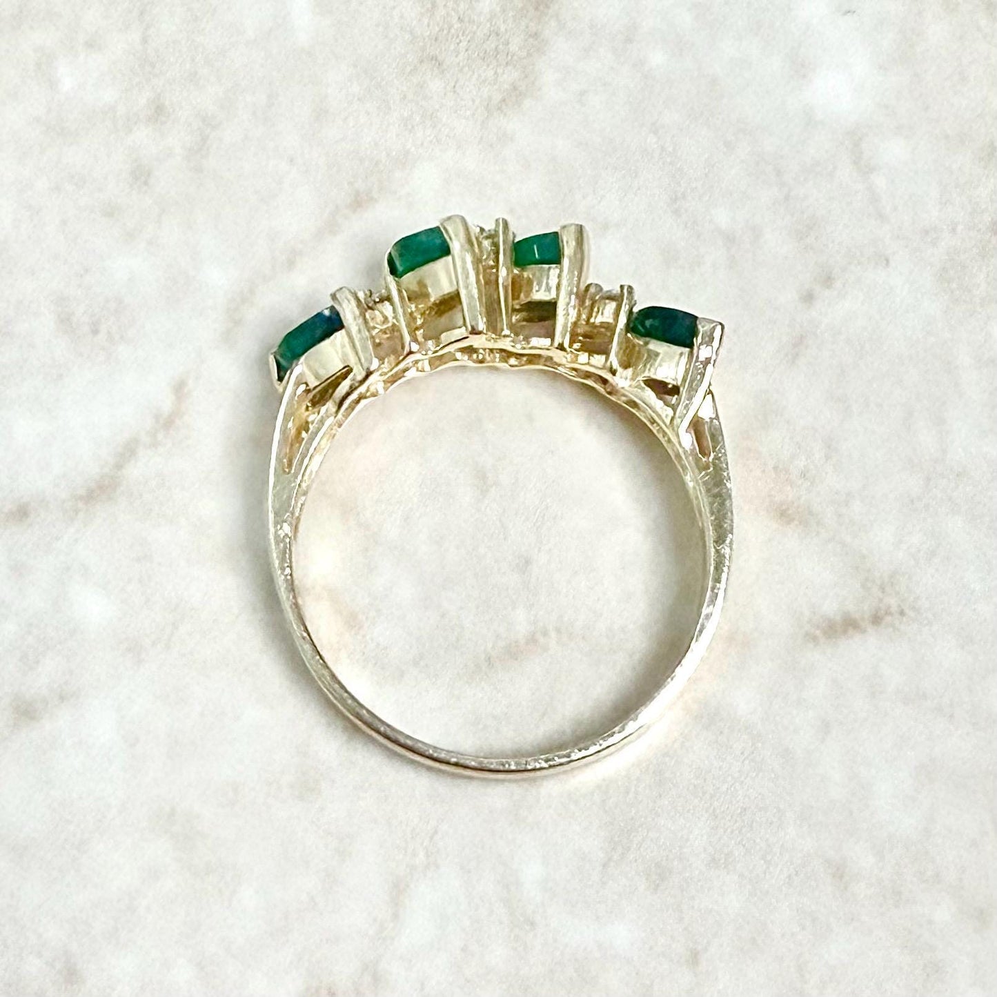 Fine Vintage 14 Karat Yellow Gold Diamond & Natural Emerald Band Ring - WeilJewelry