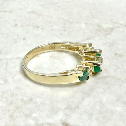 Fine Vintage 14 Karat Yellow Gold Diamond & Natural Emerald Band Ring - WeilJewelry