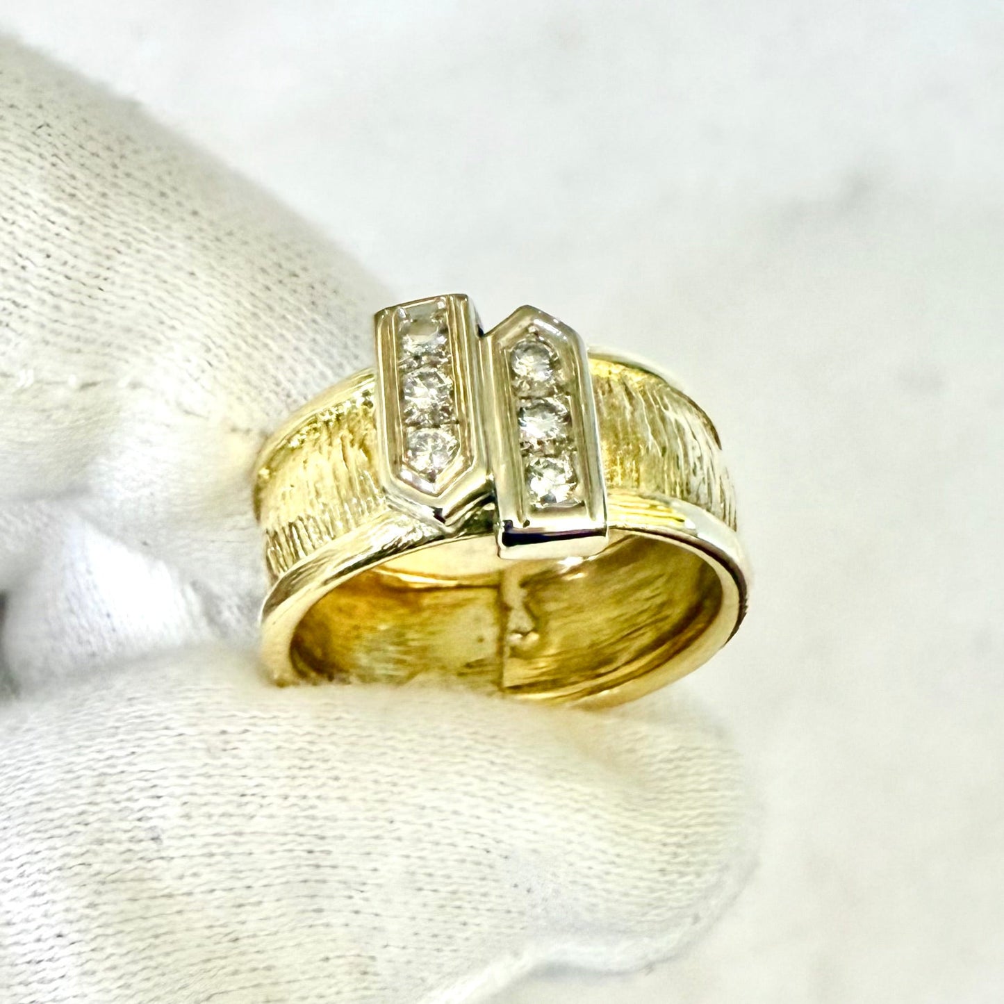 Fine Vintage 18 Karat Two - Tone Gold Diamond Band Ring - WeilJewelry