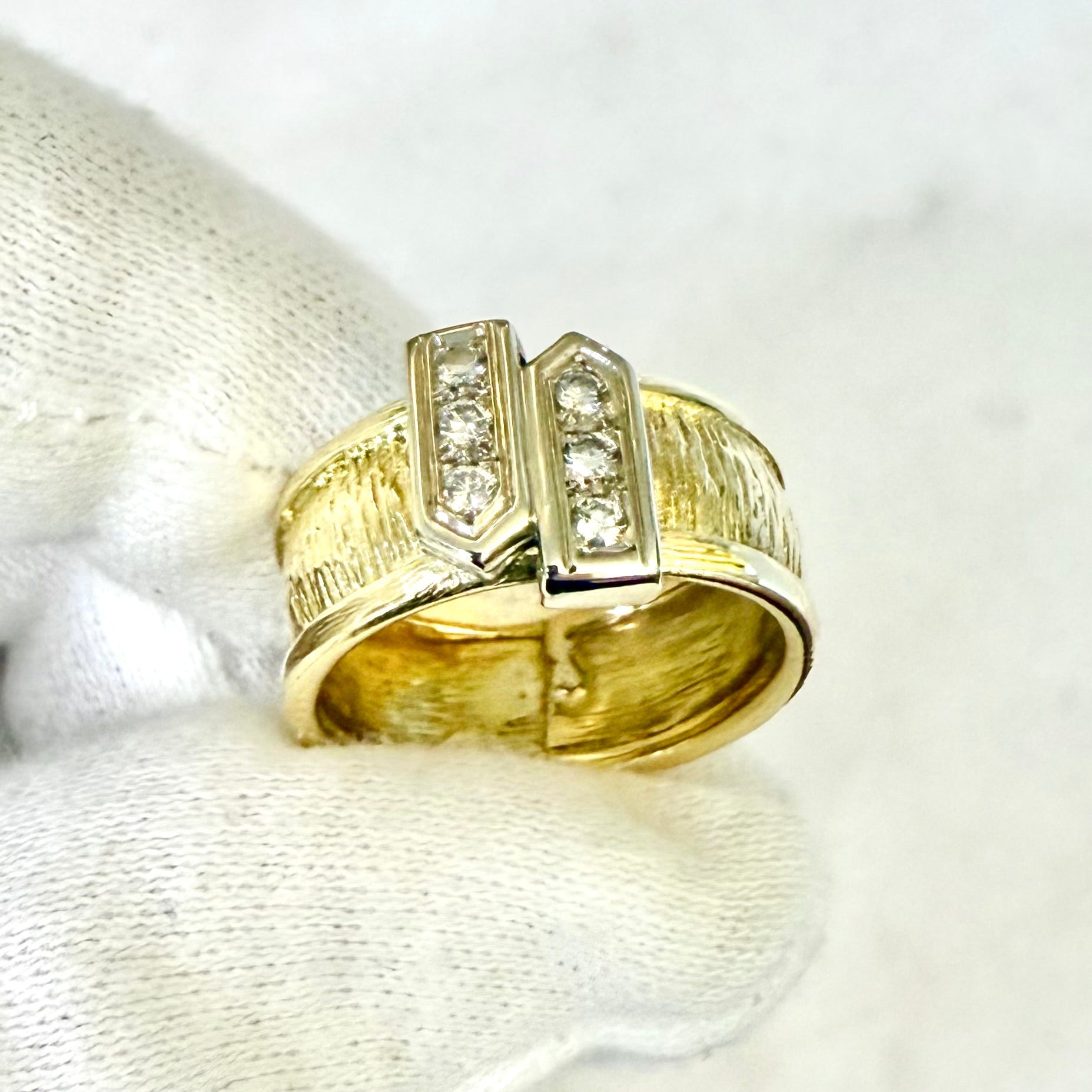 Fine Vintage 18 Karat Two - Tone Gold Diamond Band Ring - WeilJewelry