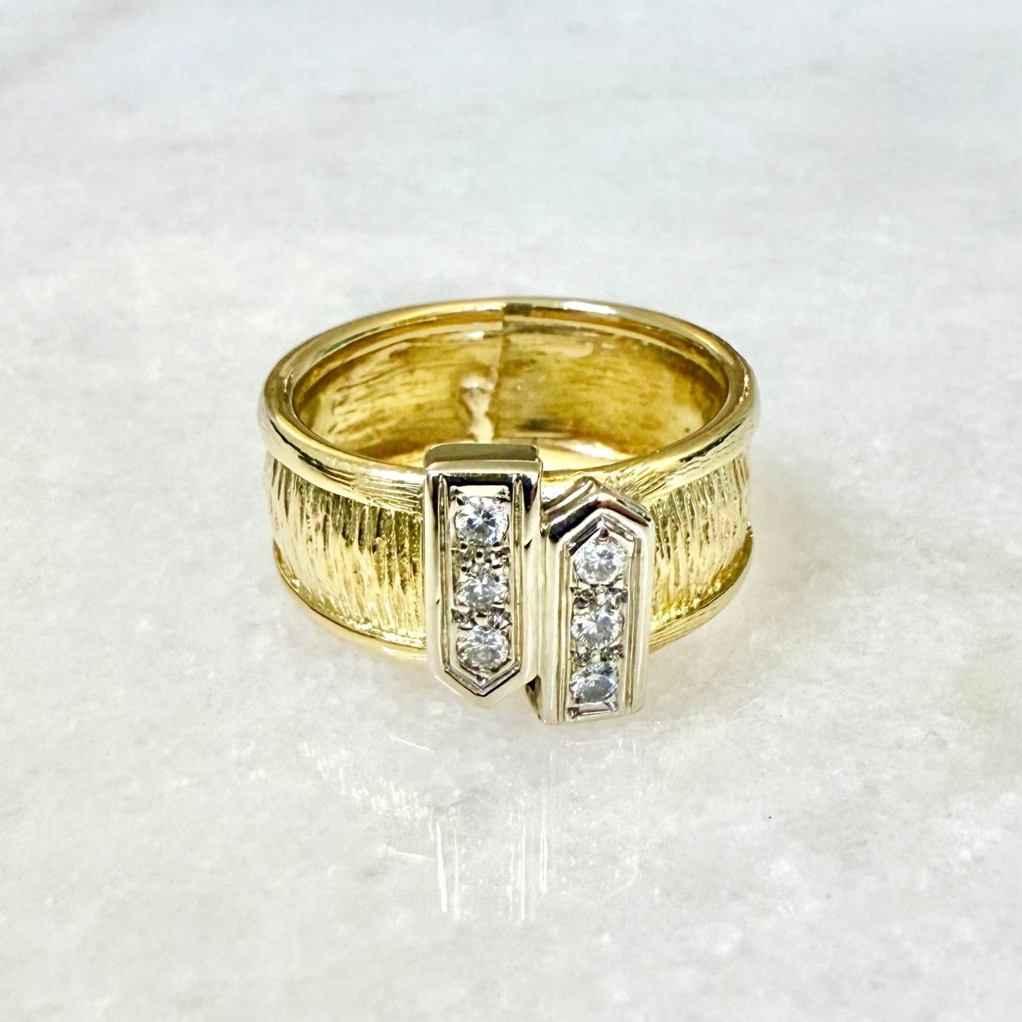 Fine Vintage 18 Karat Two - Tone Gold Diamond Band Ring - WeilJewelry