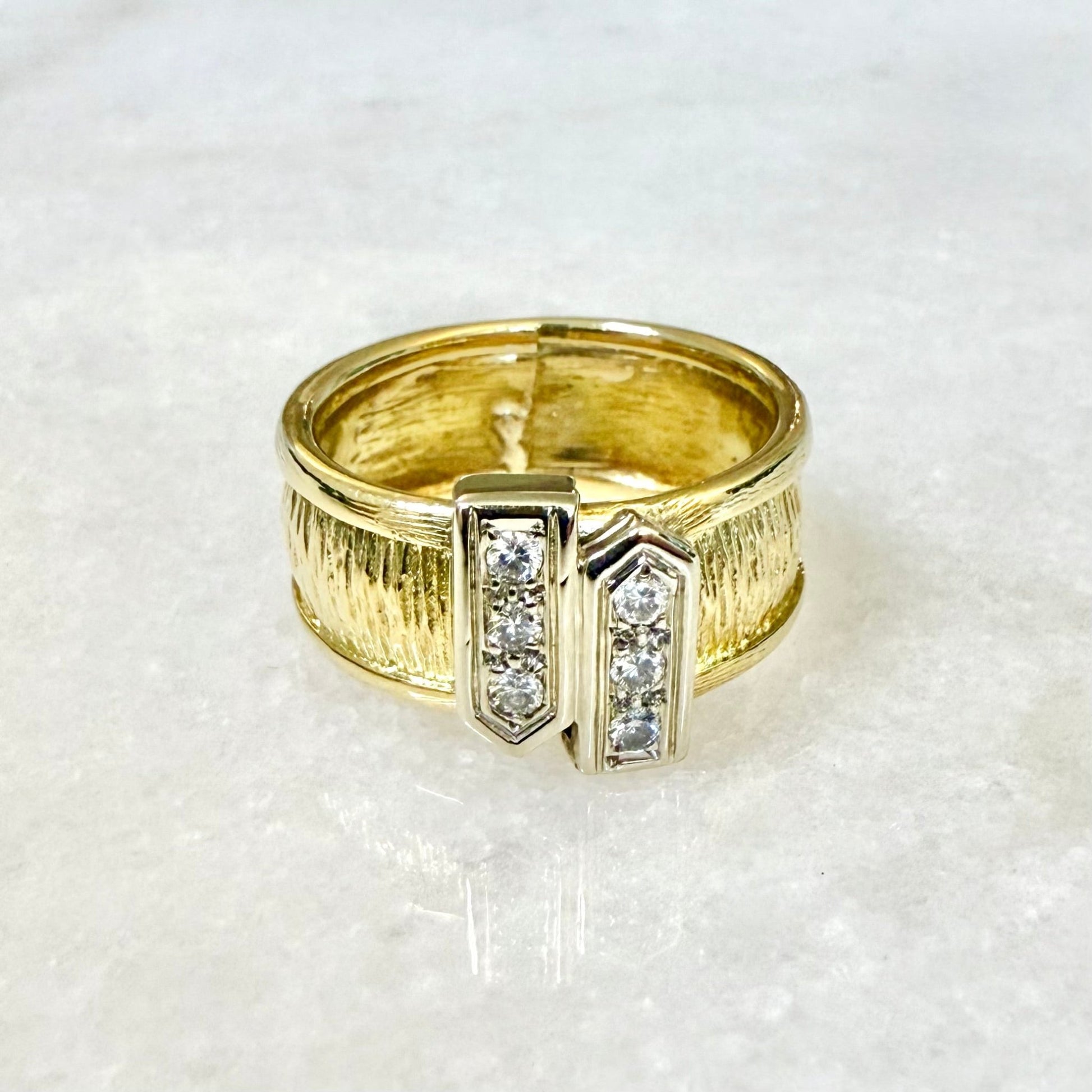 Fine Vintage 18 Karat Two - Tone Gold Diamond Band Ring - WeilJewelry