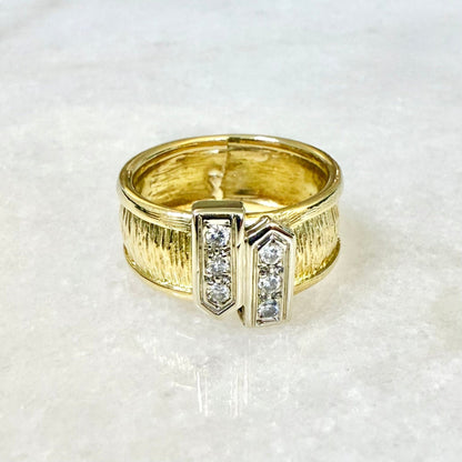 Fine Vintage 18 Karat Two - Tone Gold Diamond Band Ring - WeilJewelry