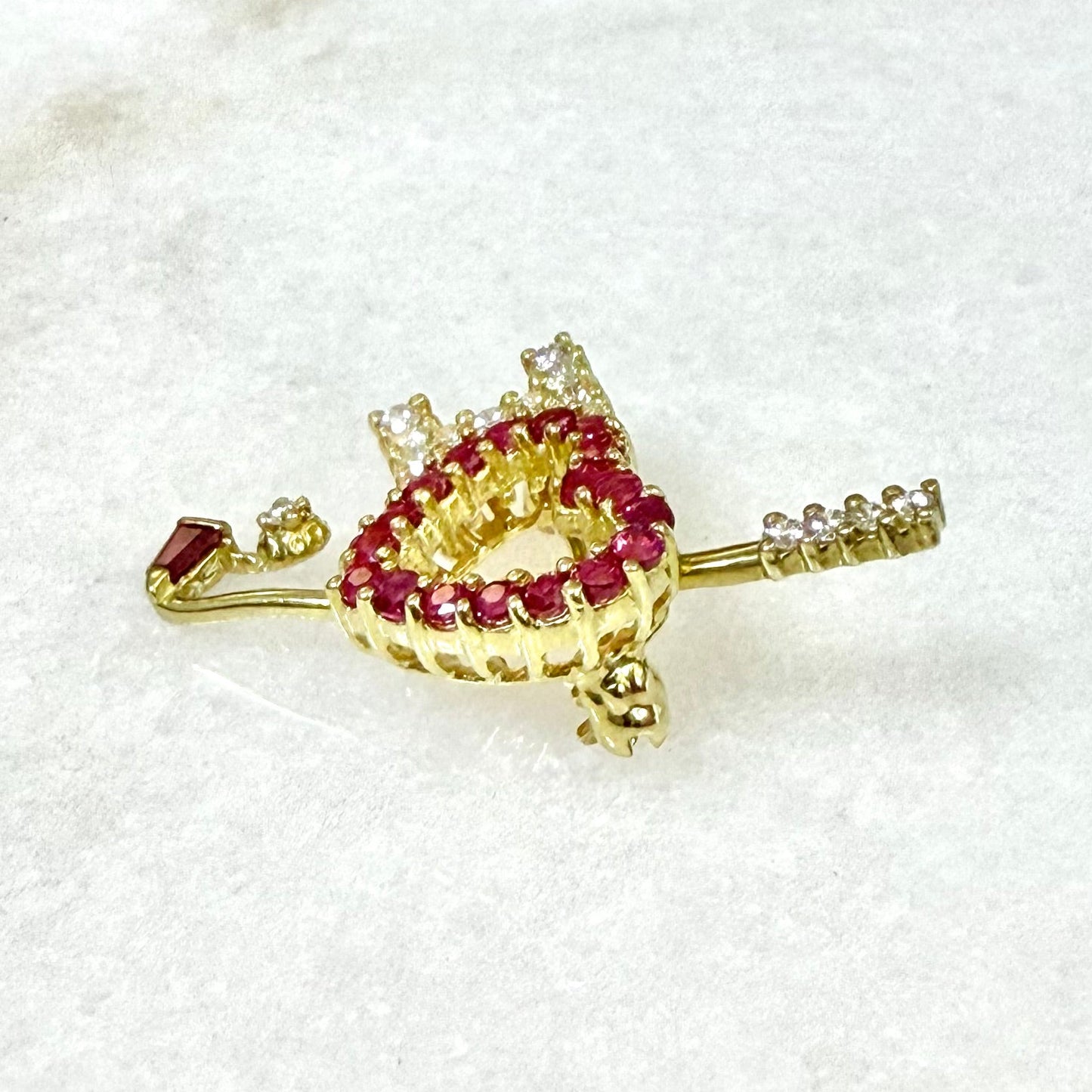 Fine Vintage 18 Karat Yellow Gold Ruby & Diamond “I Love Golf “ Brooch Pin - WeilJewelry
