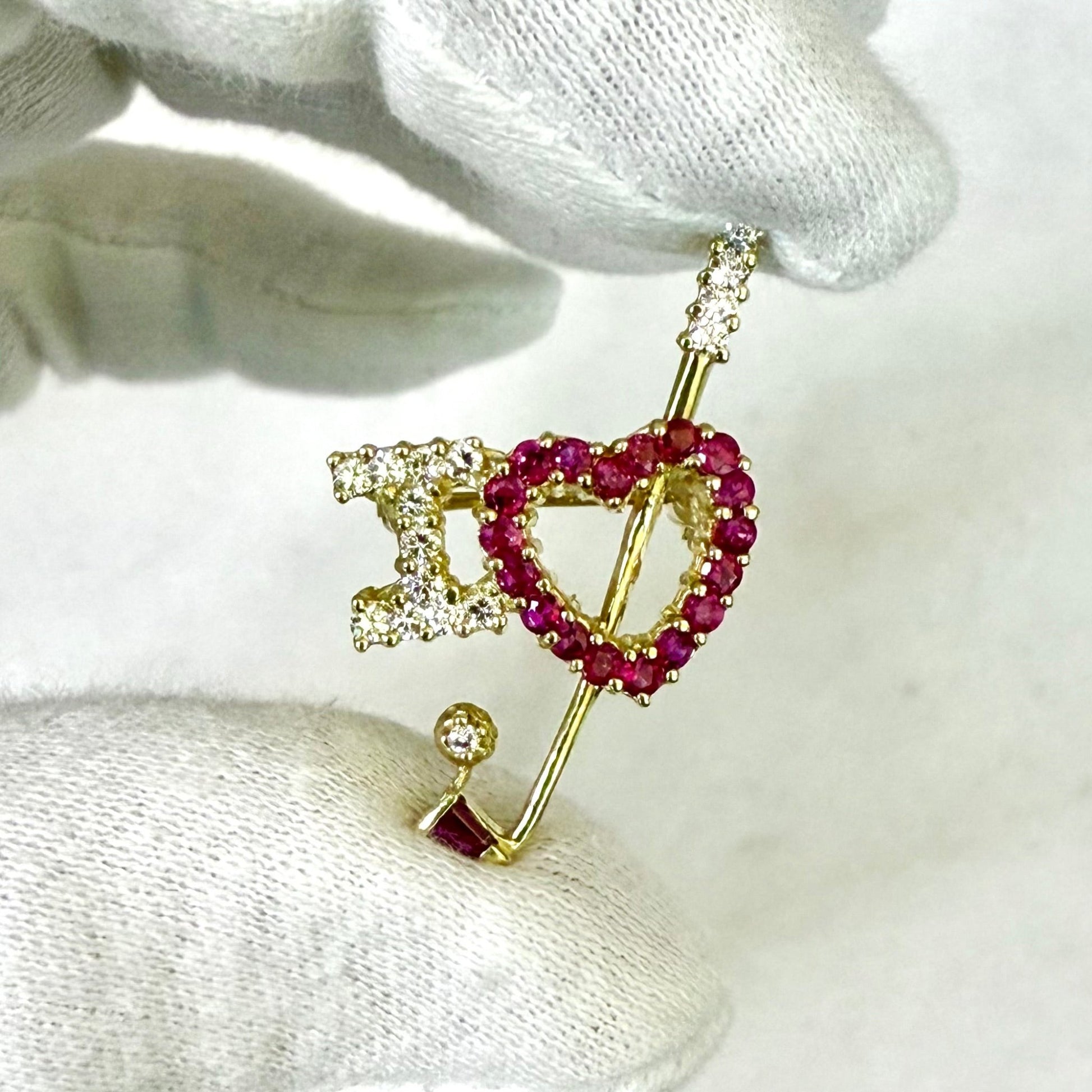 Fine Vintage 18 Karat Yellow Gold Ruby & Diamond “I Love Golf “ Brooch Pin - WeilJewelry