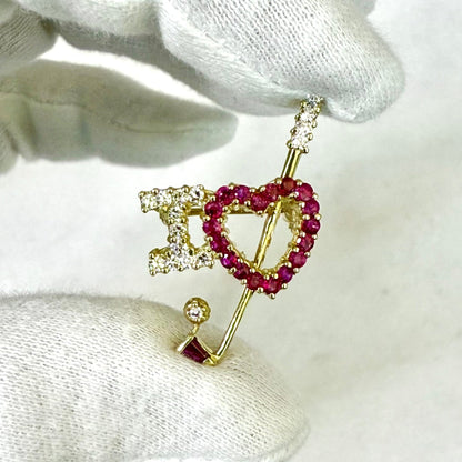 Fine Vintage 18 Karat Yellow Gold Ruby & Diamond “I Love Golf “ Brooch Pin - WeilJewelry