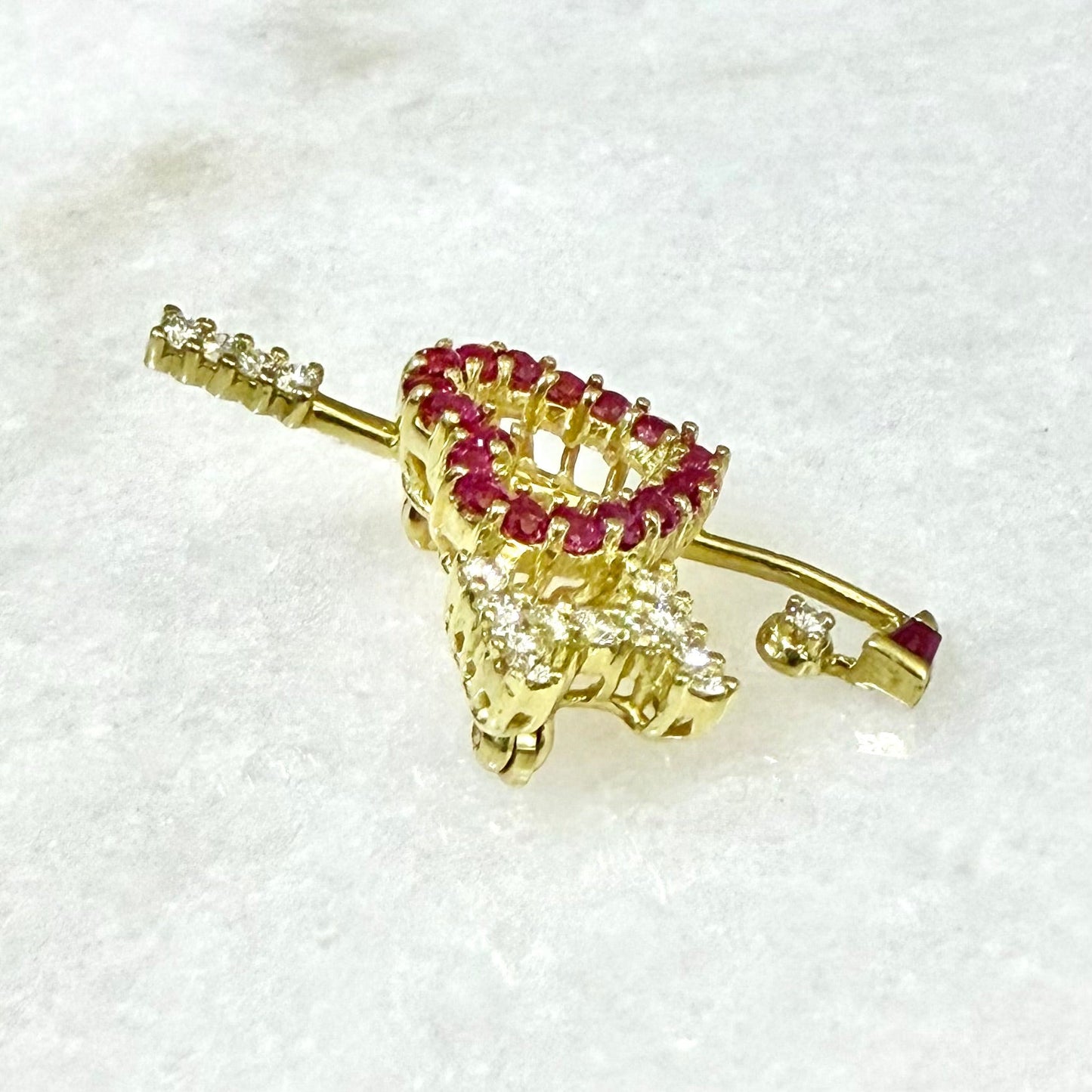 Fine Vintage 18 Karat Yellow Gold Ruby & Diamond “I Love Golf “ Brooch Pin - WeilJewelry