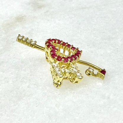 Fine Vintage 18 Karat Yellow Gold Ruby & Diamond “I Love Golf “ Brooch Pin - WeilJewelry