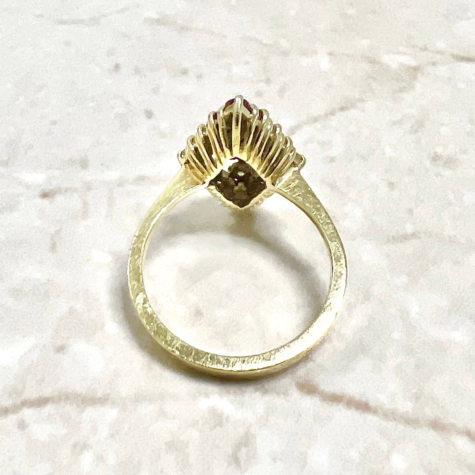 Fine Vintage 18 Karat Yellow Gold Ruby & Diamond Navette Ring - WeilJewelry