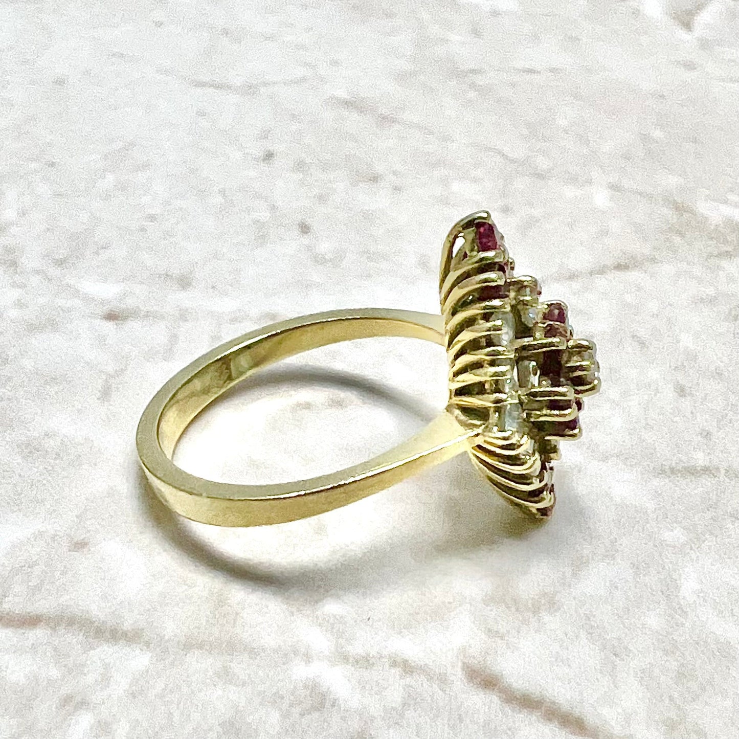 Fine Vintage 18 Karat Yellow Gold Ruby & Diamond Navette Ring - WeilJewelry