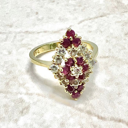 Fine Vintage 18 Karat Yellow Gold Ruby & Diamond Navette Ring - WeilJewelry