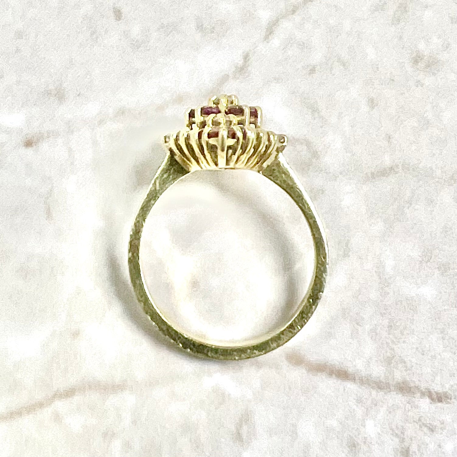 Fine Vintage 18 Karat Yellow Gold Ruby & Diamond Navette Ring - WeilJewelry