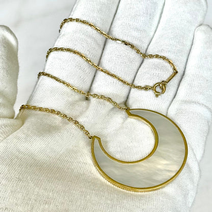 Handcrafted 18 Karat Yellow Gold Mother - Of - Pearl Crescent Pendant Necklace By Carvin French - WeilJewelry
