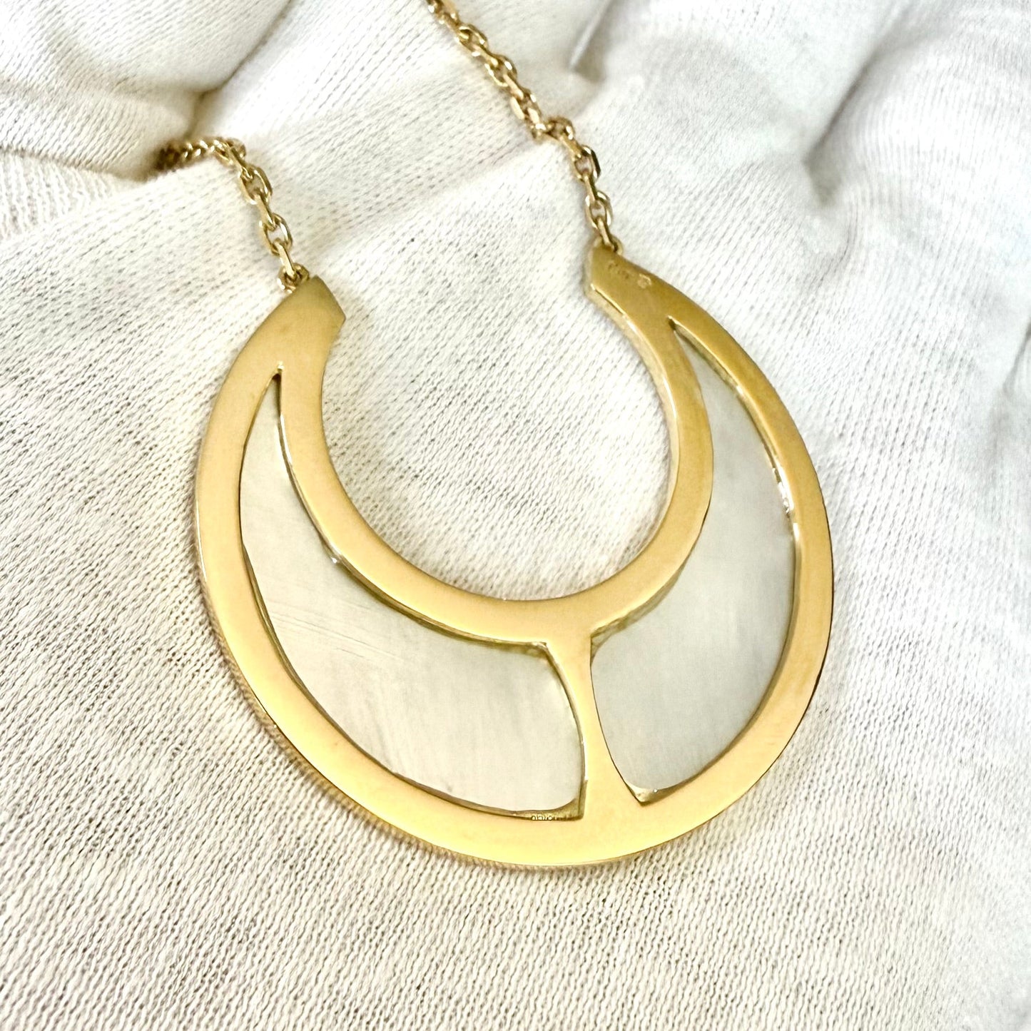 Handcrafted 18 Karat Yellow Gold Mother - Of - Pearl Crescent Pendant Necklace By Carvin French - WeilJewelry