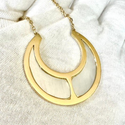 Handcrafted 18 Karat Yellow Gold Mother - Of - Pearl Crescent Pendant Necklace By Carvin French - WeilJewelry