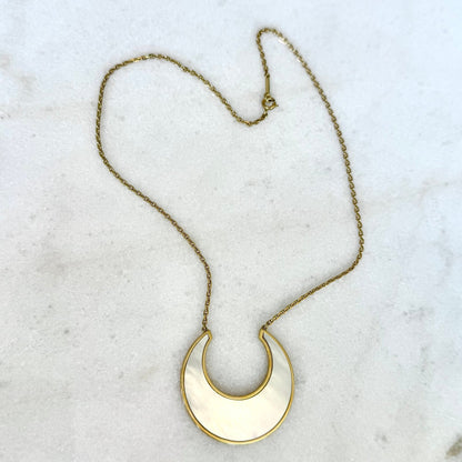 Handcrafted 18 Karat Yellow Gold Mother - Of - Pearl Crescent Pendant Necklace By Carvin French - WeilJewelry