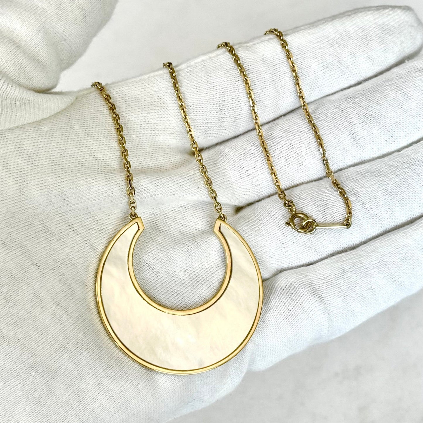 Handcrafted 18 Karat Yellow Gold Mother - Of - Pearl Crescent Pendant Necklace By Carvin French - WeilJewelry