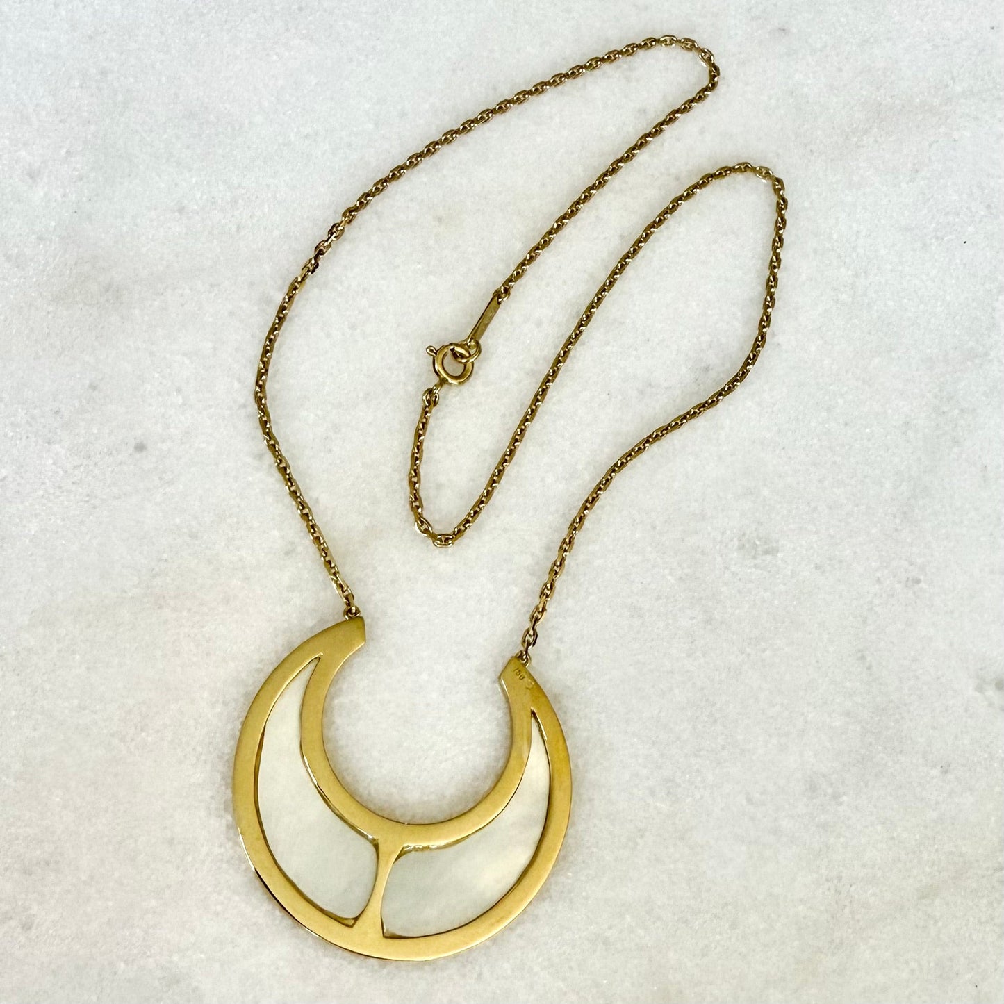 Handcrafted 18 Karat Yellow Gold Mother - Of - Pearl Crescent Pendant Necklace By Carvin French - WeilJewelry