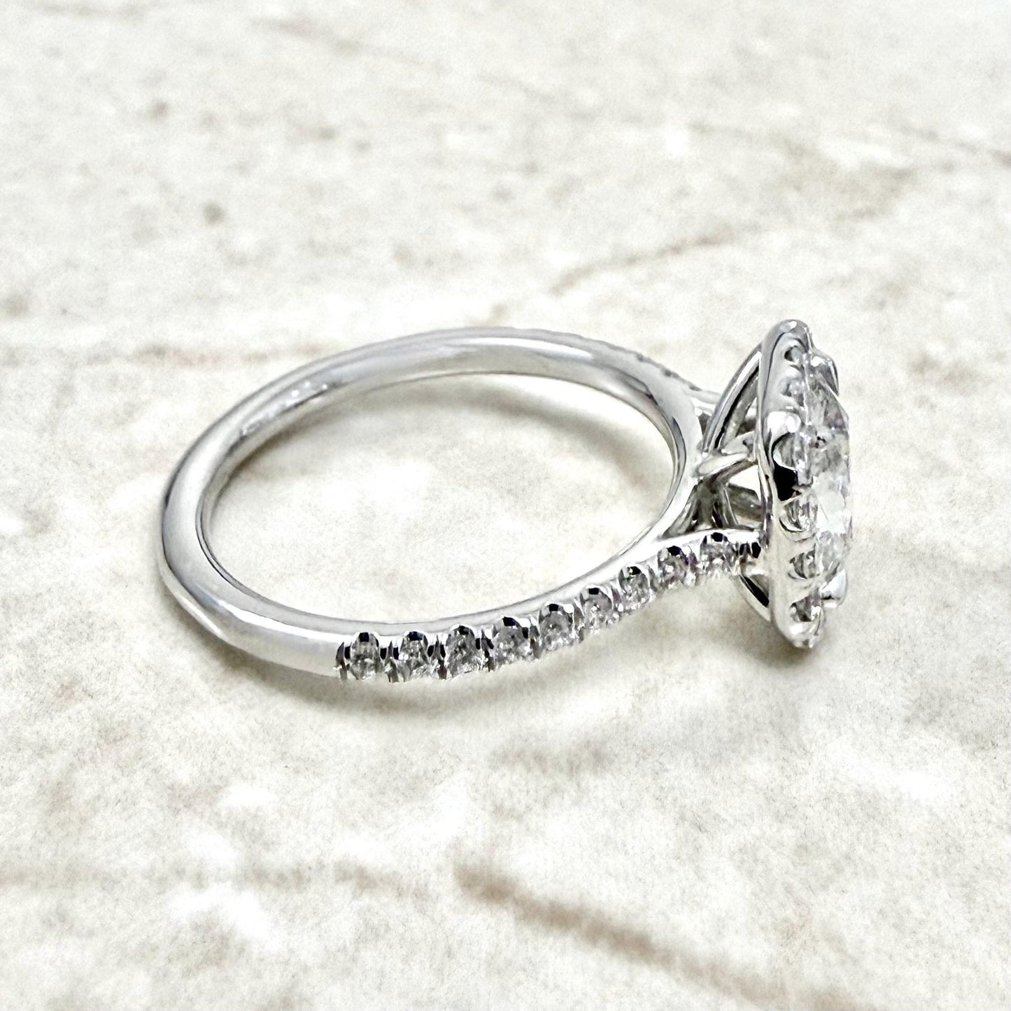 Handcrafted 18K White Gold 1.41 CTTW Antique Cushion Diamond Halo Engagement Ring - WeilJewelry