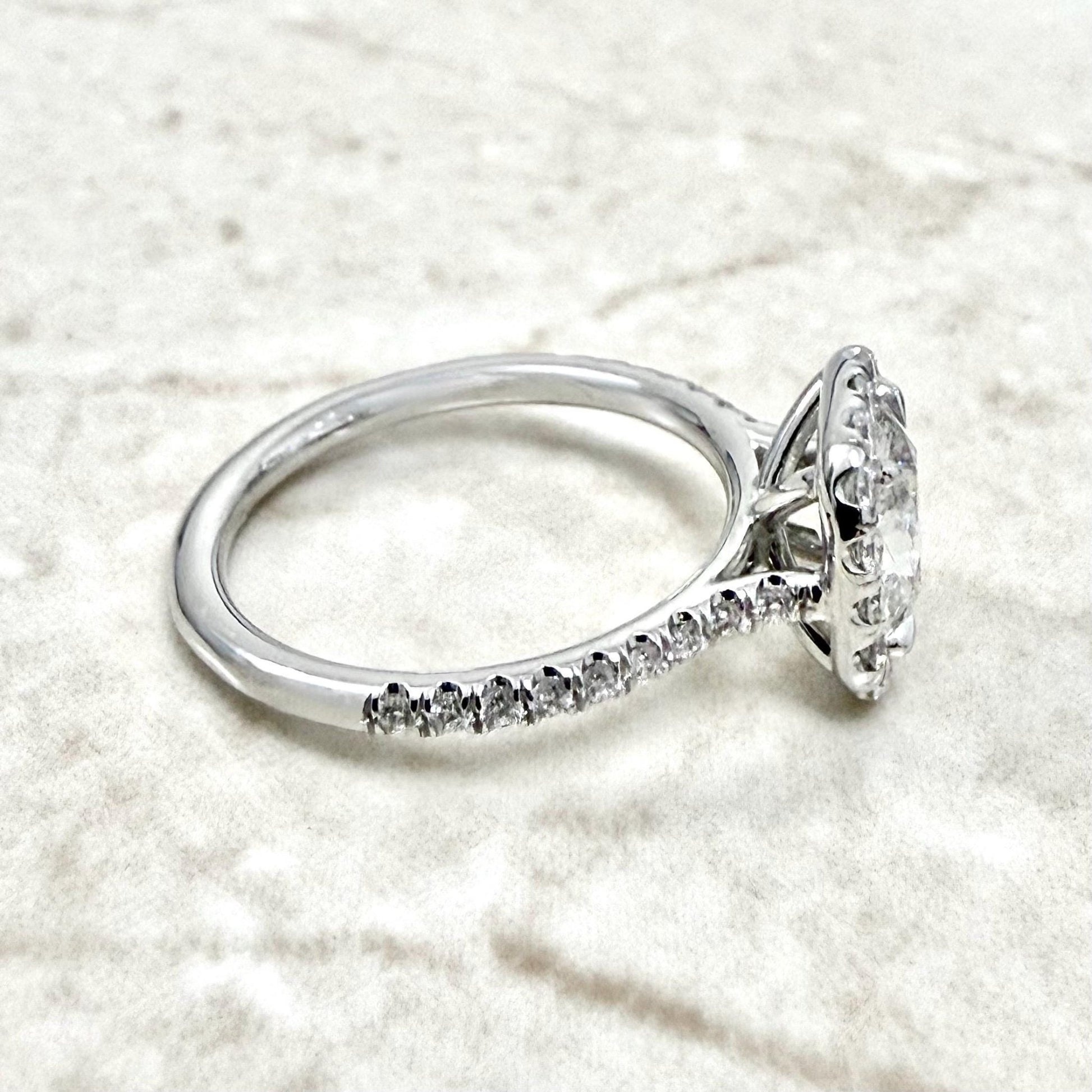 Handcrafted 18K White Gold 1.41 CTTW Antique Cushion Diamond Halo Engagement Ring - WeilJewelry