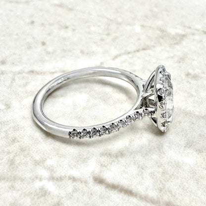 Handcrafted 18K White Gold 1.41 CTTW Antique Cushion Diamond Halo Engagement Ring - WeilJewelry
