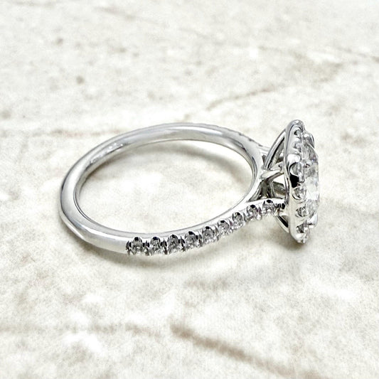Handcrafted 18K White Gold 1.41 CTTW Antique Cushion Diamond Halo Engagement Ring - WeilJewelry