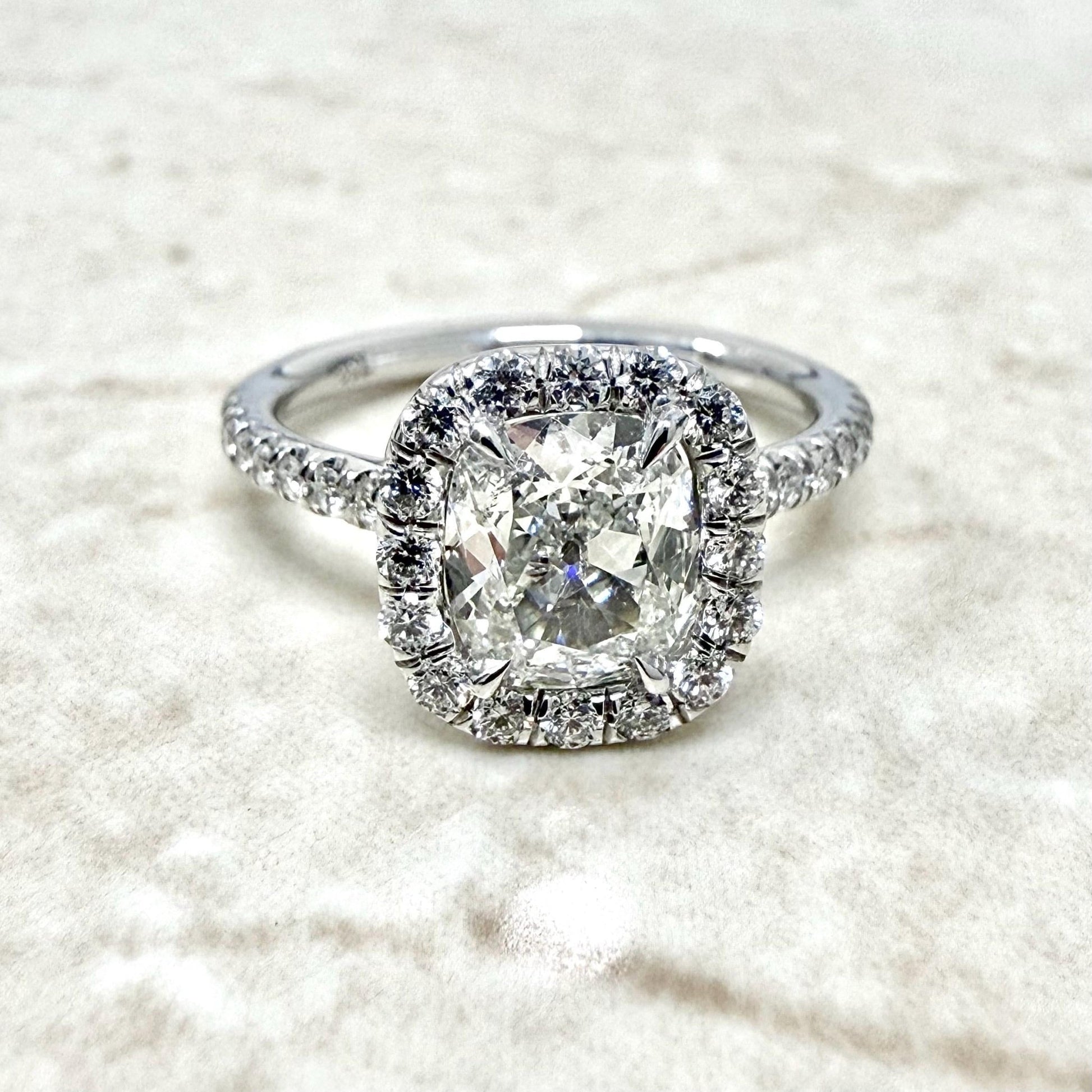 Handcrafted 18K White Gold Antique Cushion Diamond Halo Engagement Ring - WeilJewelry