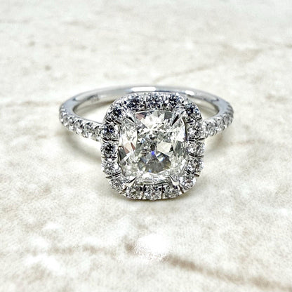 Handcrafted 18K White Gold Antique Cushion Diamond Halo Engagement Ring - WeilJewelry