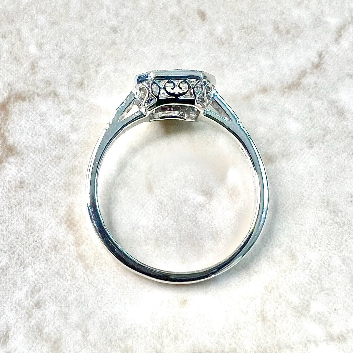 Handcrafted Platinum Art Deco Style Asscher Cut Diamond Sapphire