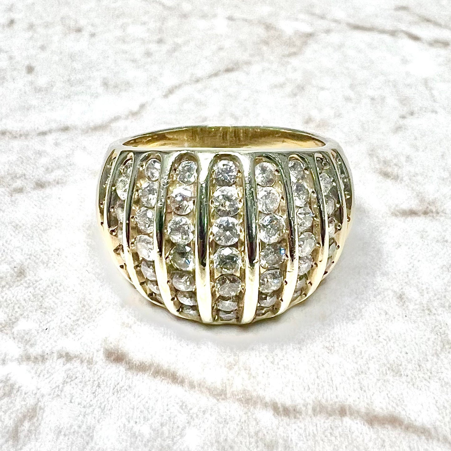 Wide Vintage 10K Yellow Gold 1.5 Carat Natural Diamond Dome Ring - WeilJewelry