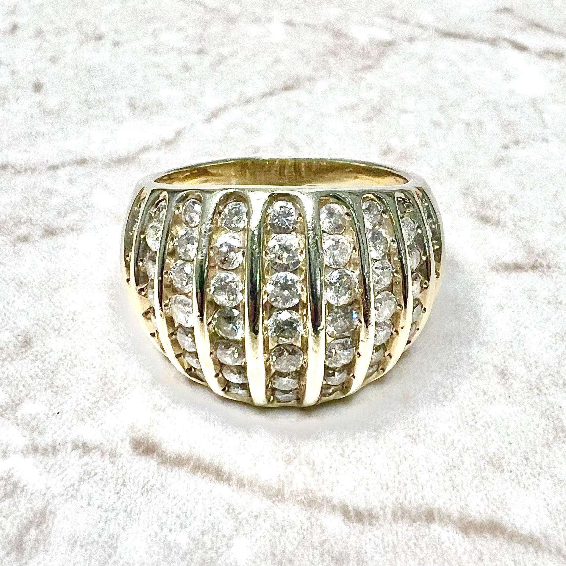 Wide Vintage 10K Yellow Gold 1.5 Carat Natural Diamond Dome Ring - WeilJewelry