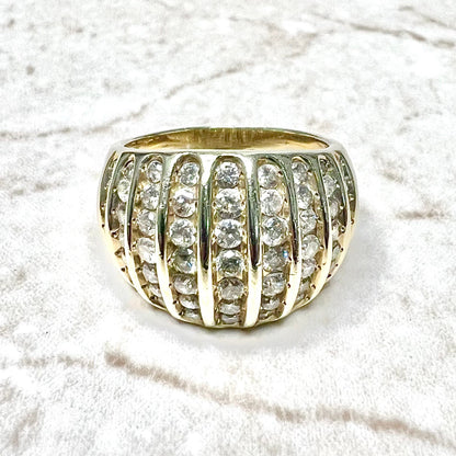 Wide Vintage 10K Yellow Gold 1.5 Carat Natural Diamond Dome Ring - WeilJewelry
