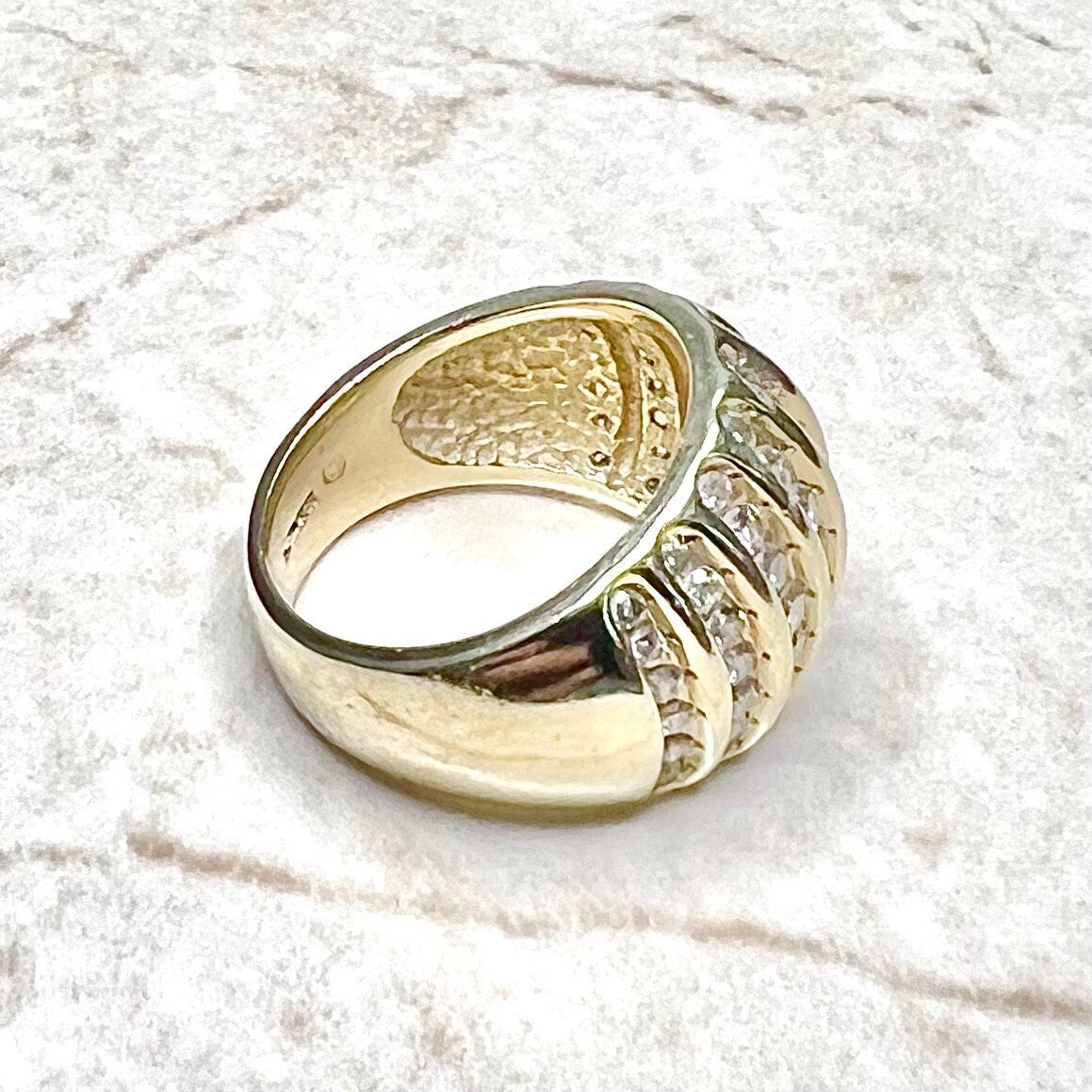 1.5 CTTW Vintage 10K Diamond Band Ring - 10K Yellow Gold Diamond Ring - Dome Ring - Chunky Diamond Wedding Ring - Anniversary Ring For Women