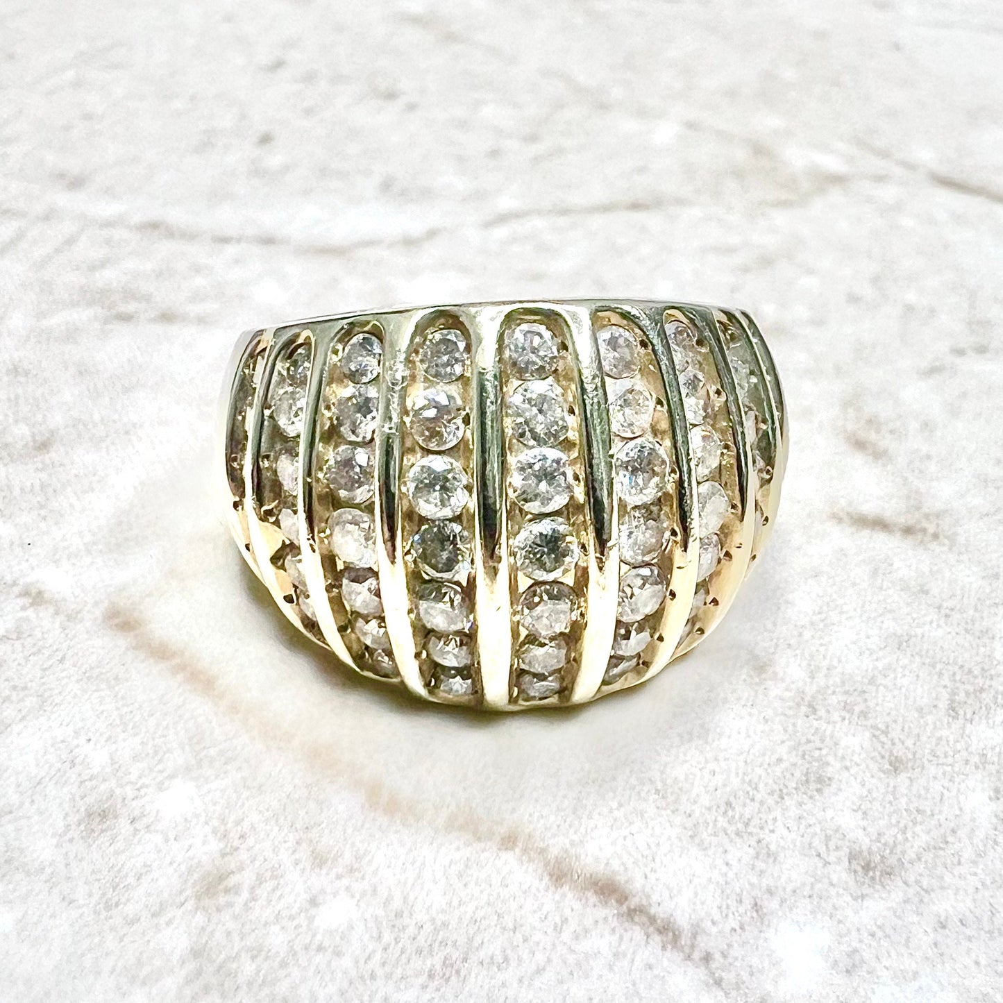 1.5 CTTW Vintage 10K Diamond Band Ring - 10K Yellow Gold Diamond Ring - Dome Ring - Chunky Diamond Wedding Ring - Anniversary Ring For Women