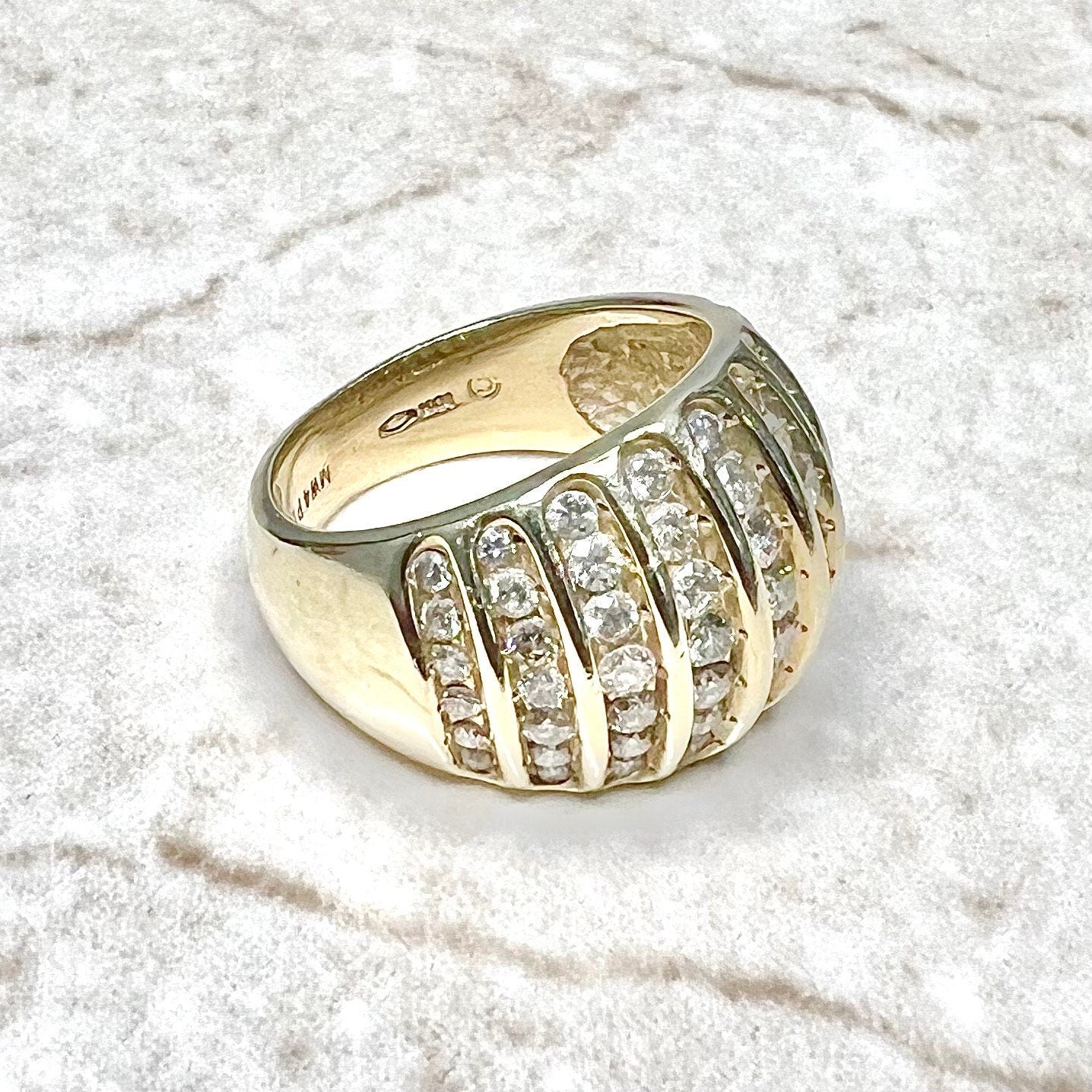 1.5 CTTW Vintage 10K Diamond Band Ring - 10K Yellow Gold Diamond Ring - Dome Ring - Chunky Diamond Wedding Ring - Anniversary Ring For Women