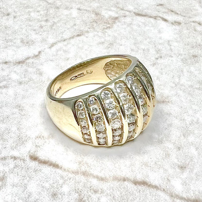 1.5 CTTW Vintage 10K Diamond Band Ring - 10K Yellow Gold Diamond Ring - Dome Ring - Chunky Diamond Wedding Ring - Anniversary Ring For Women