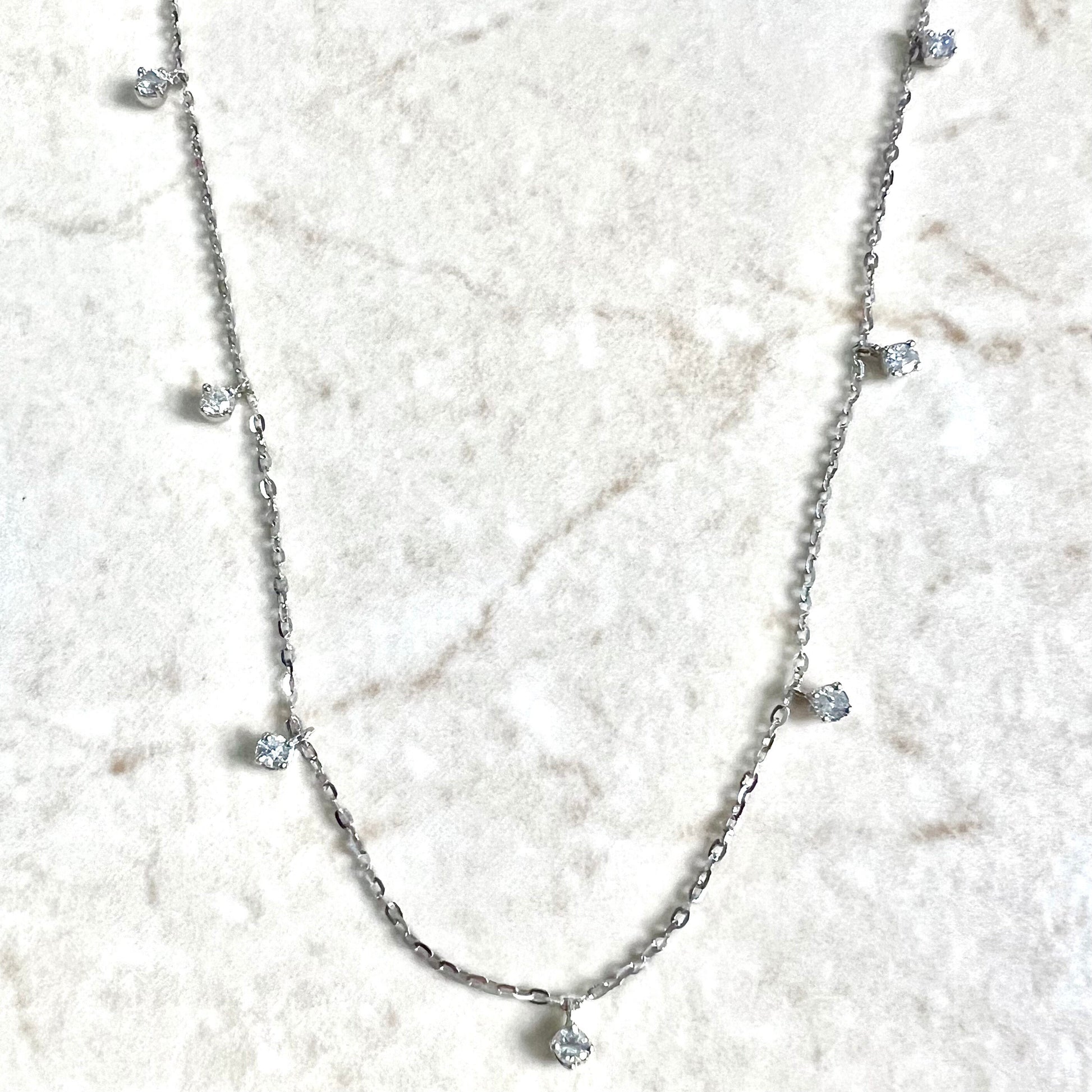 Adjustable 14K White Gold 0.25 CTTW Multi Drop Diamond Station Necklace - WeilJewelry