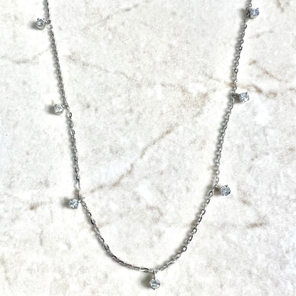 Adjustable 14K White Gold 0.25 CTTW Multi Drop Diamond Station Necklace - WeilJewelry