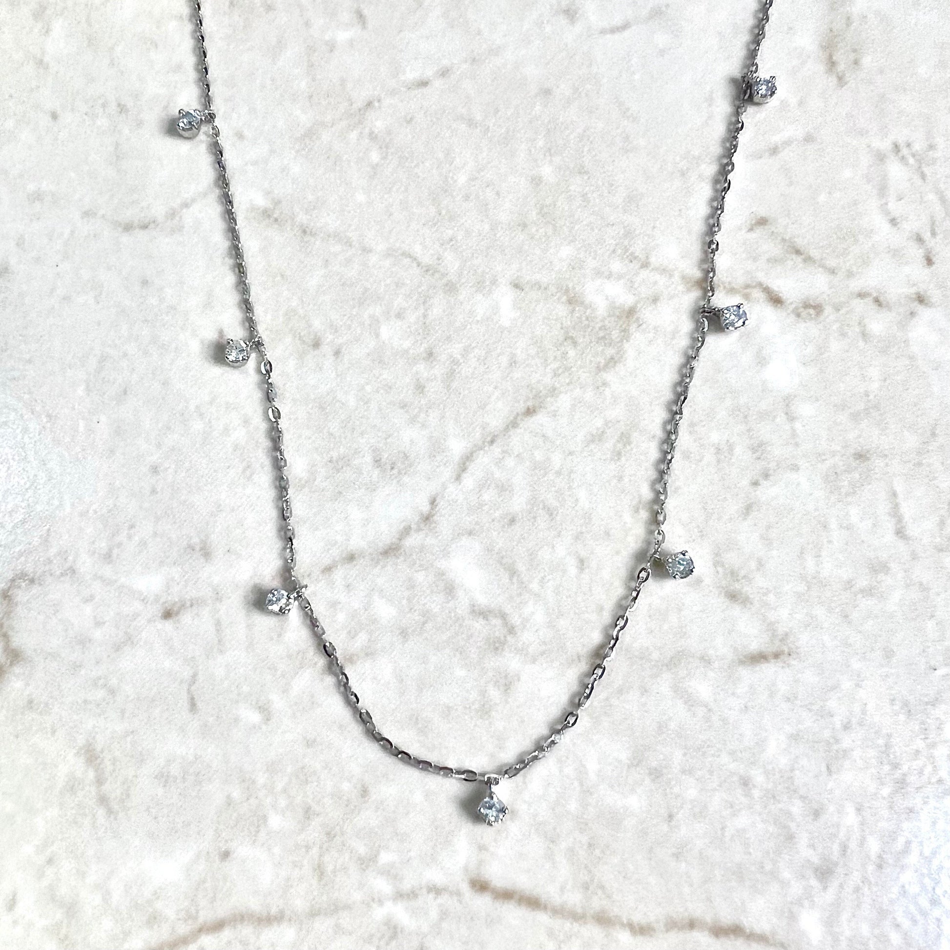 Adjustable 14K White Gold 0.25 CTTW Multi Drop Diamond Station Necklace - WeilJewelry