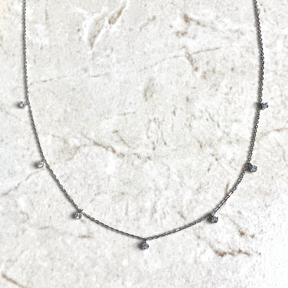 Adjustable 14K White Gold 0.25 CTTW Multi Drop Diamond Station Necklace - WeilJewelry