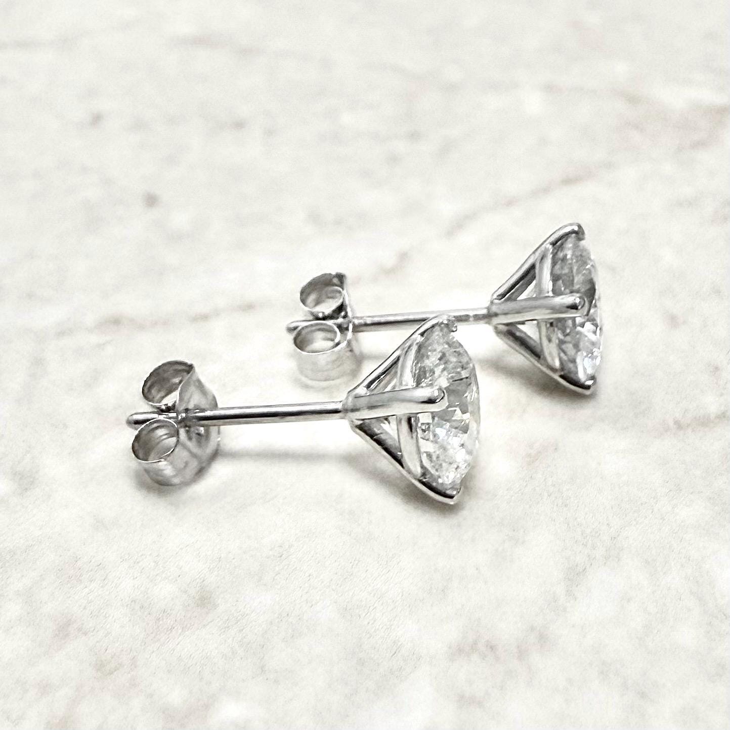 14K Gold 3 CT Lab Grown Diamond Studs - Solid 14K White Gold Lab Created Diamond Earrings - Round Diamond Stud Earrings - Wedding Earrings