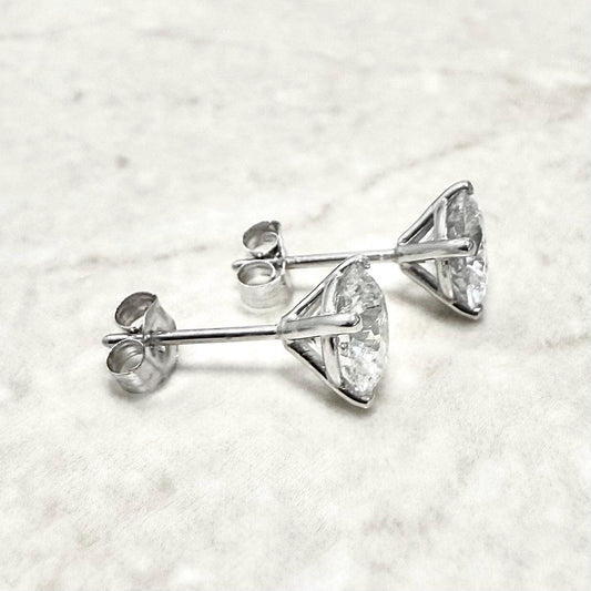14K Gold 3 CT Lab Grown Diamond Studs - Solid 14K White Gold Lab Created Diamond Earrings - Round Diamond Stud Earrings - Wedding Earrings