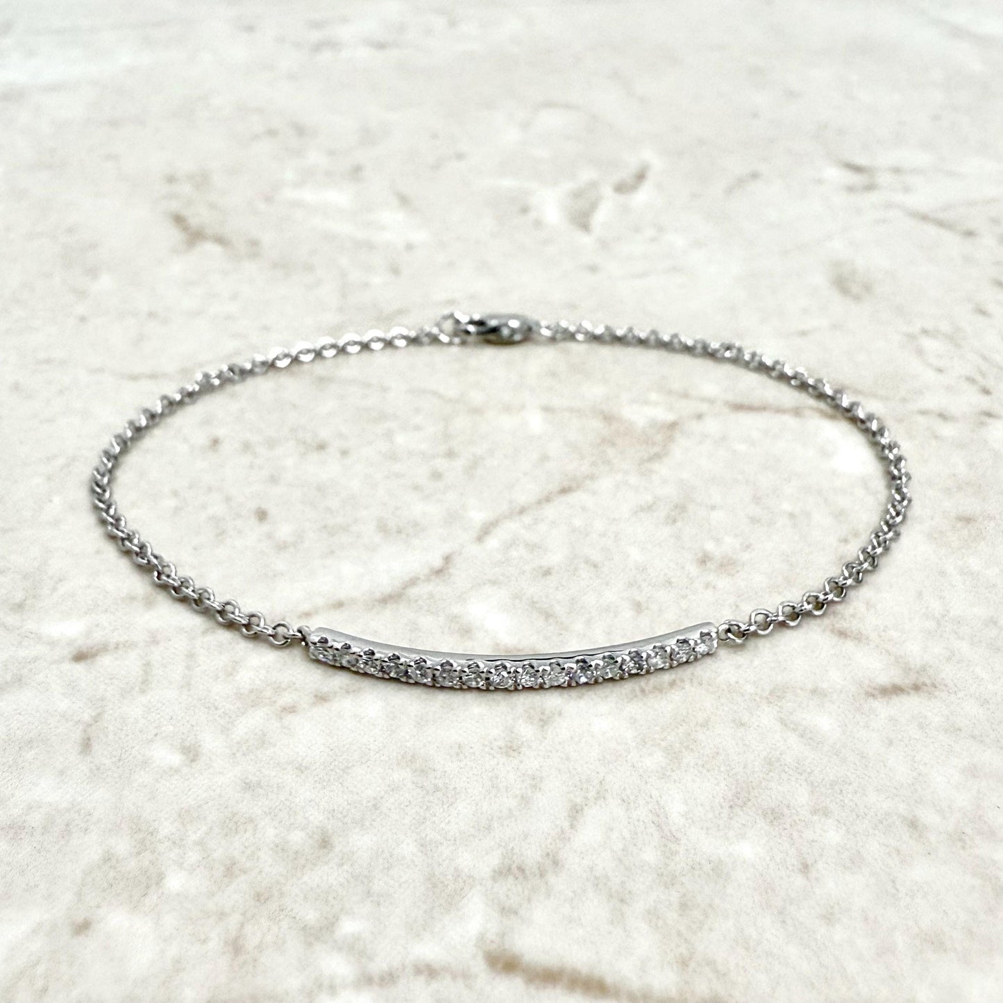 Solid 14K White Gold 0.25 Carat Natural Diamond Curved Bar Bracelet - WeilJewelry