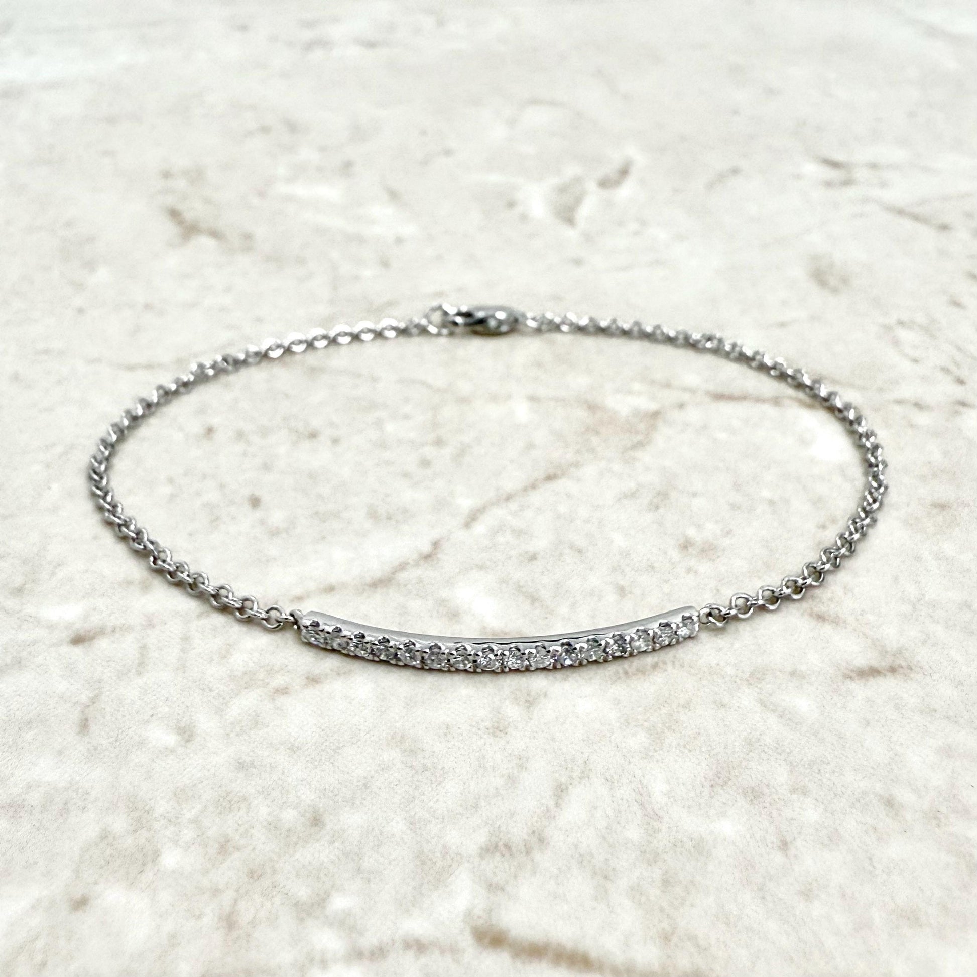 Solid 14K White Gold 0.25 Carat Natural Diamond Curved Bar Bracelet - WeilJewelry