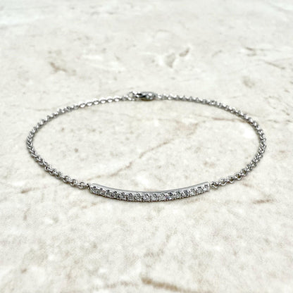 Solid 14K White Gold 0.25 Carat Natural Diamond Curved Bar Bracelet - WeilJewelry