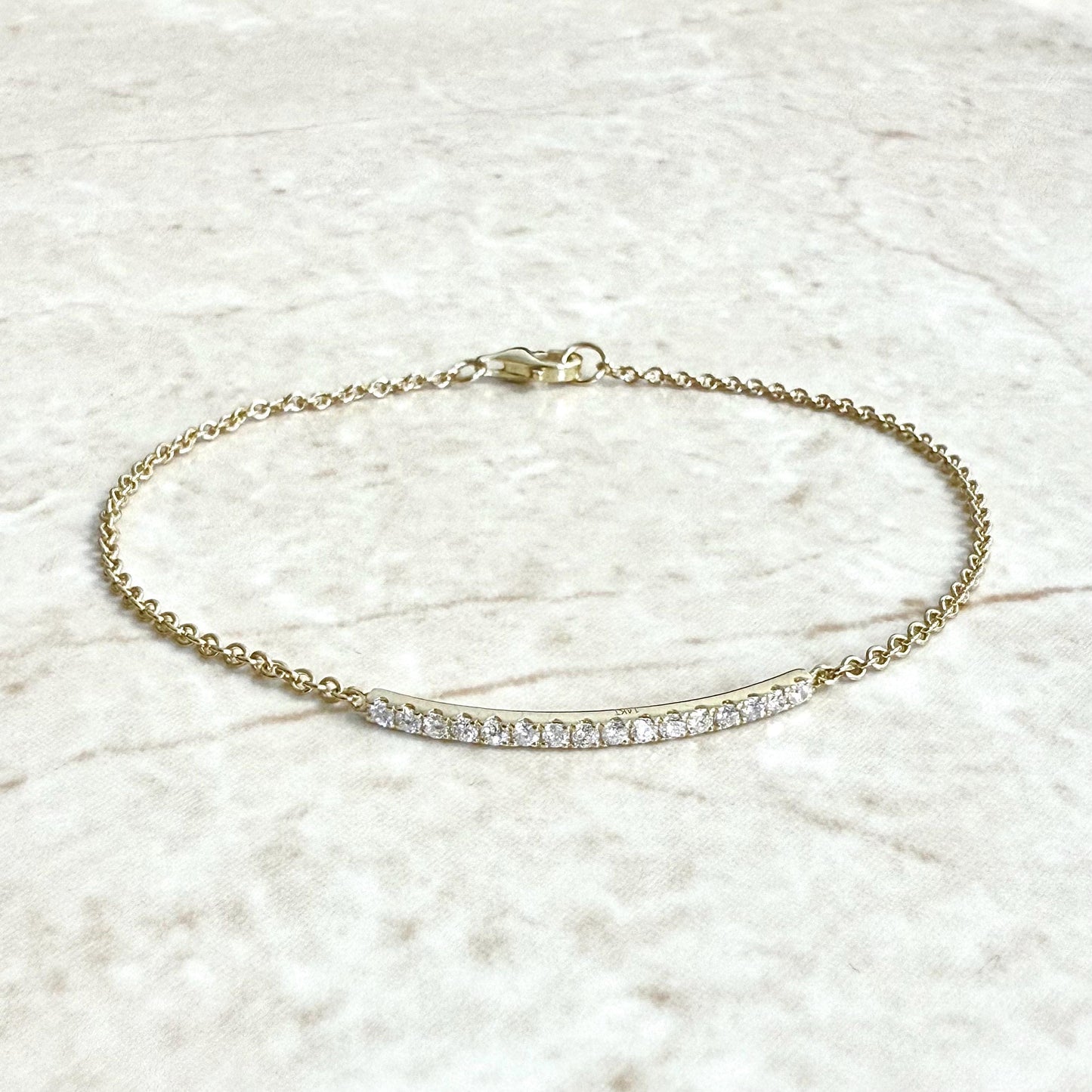 Solid 14K Yellow Gold 0.25 Carat Natural Diamond Curved Bar Bracelet - WeilJewelry
