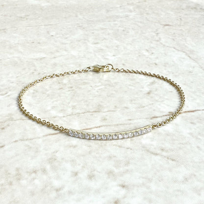 Solid 14K Yellow Gold 0.25 Carat Natural Diamond Curved Bar Bracelet - WeilJewelry