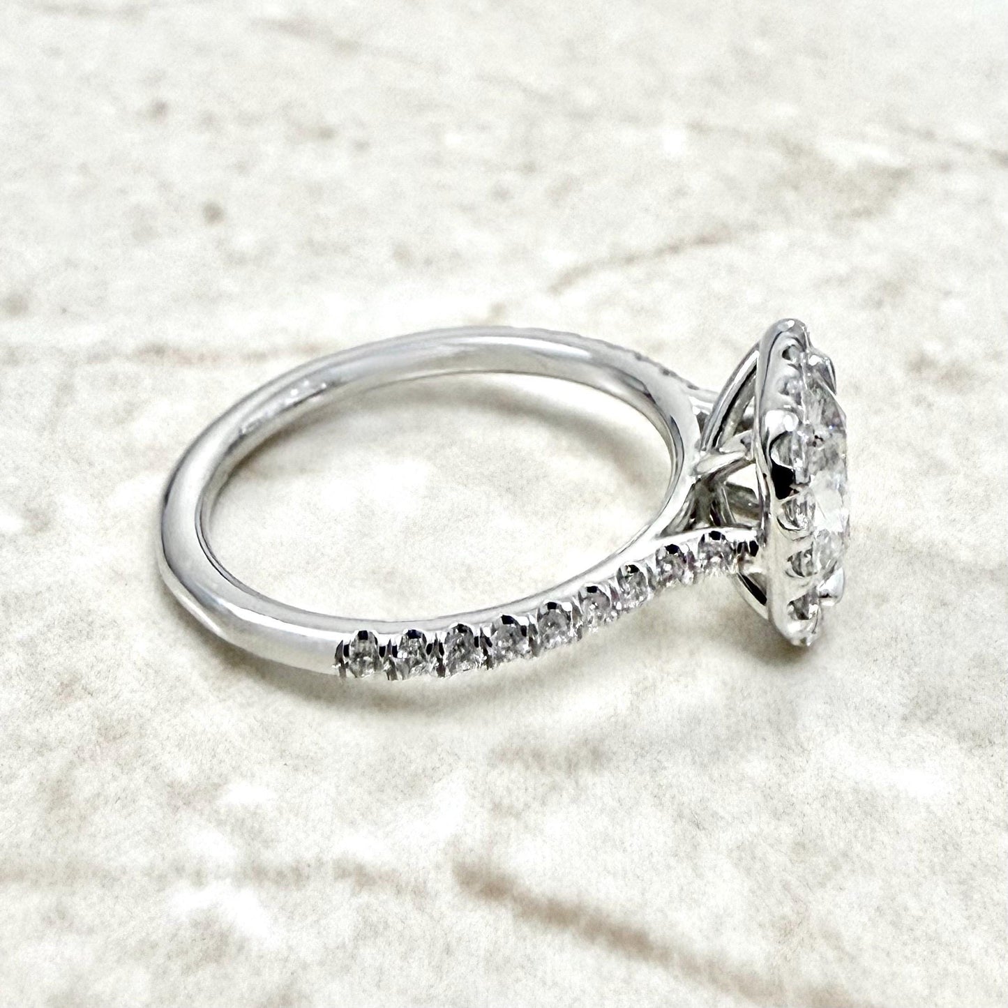 Fine Handcrafted 18K White Gold 1.44 CTTW Antique Cushion Diamond Halo Engagement Ring - WeilJewelry