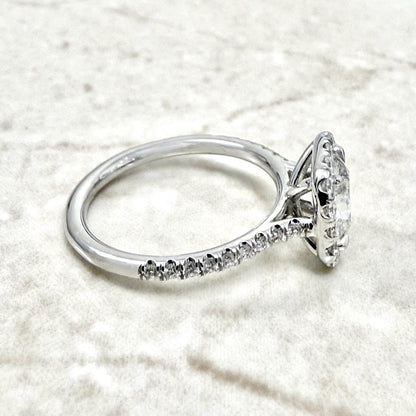 Fine Handcrafted 18K White Gold 1.44 CTTW Antique Cushion Diamond Halo Engagement Ring - WeilJewelry
